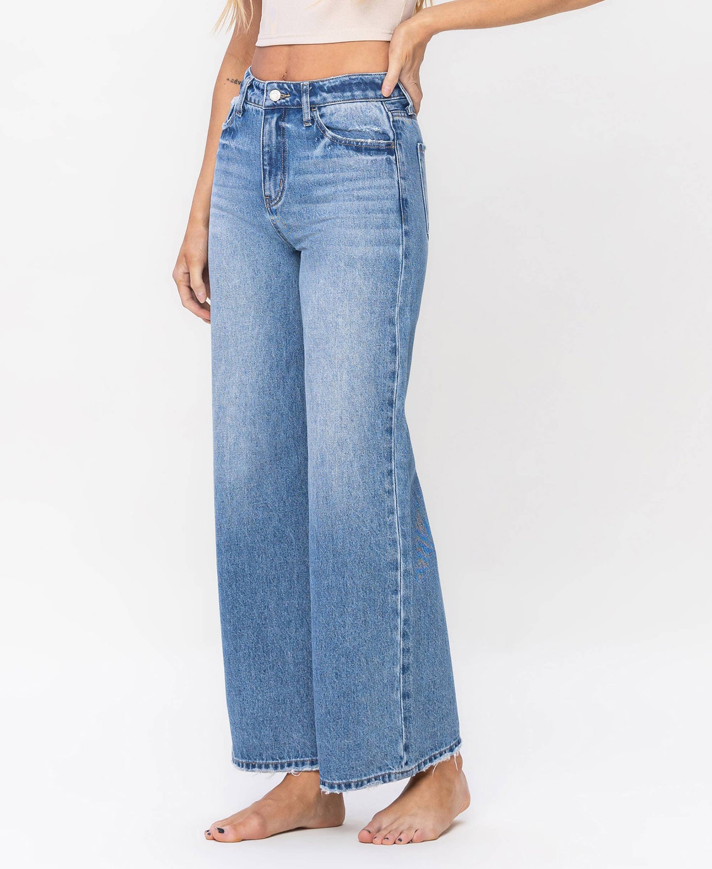 VERVET by FLYING MONKEY - SUPER HIGH RISE A-LINE TROUSER WIDE LEG JEANS V3422
