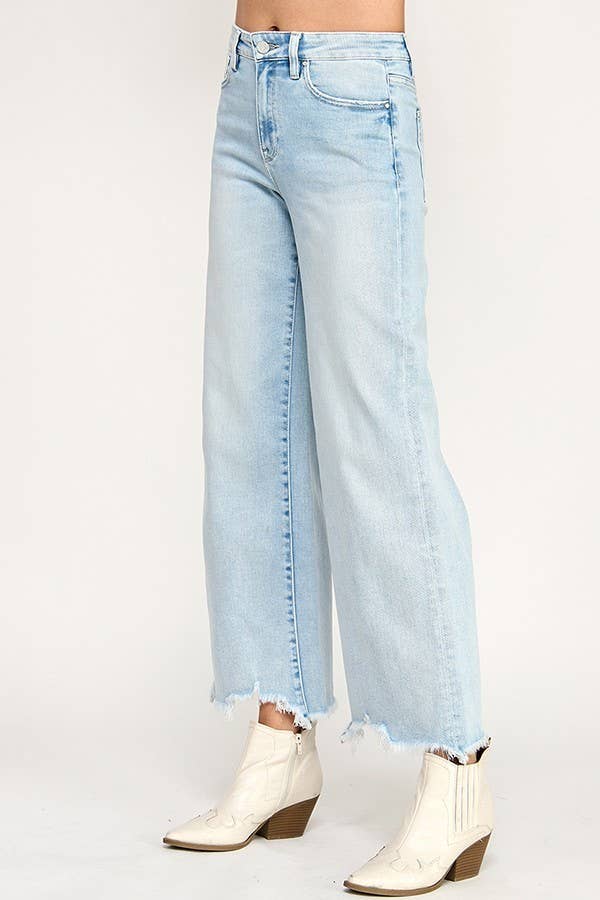 Petra153 - P1590W-LA HIGH RISE WIDE LEG W/ DESTROYED HEM JEANS