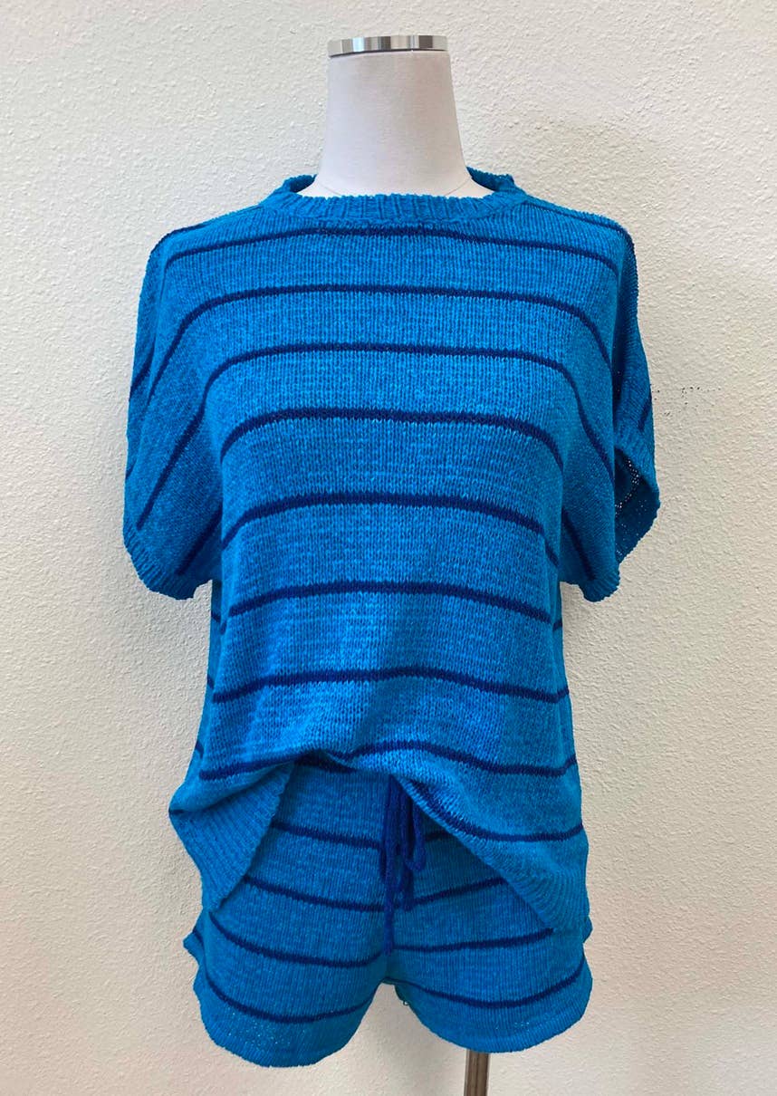 ACOA COLLECTION - STRIPE KNIT TOP AND SHORT SET