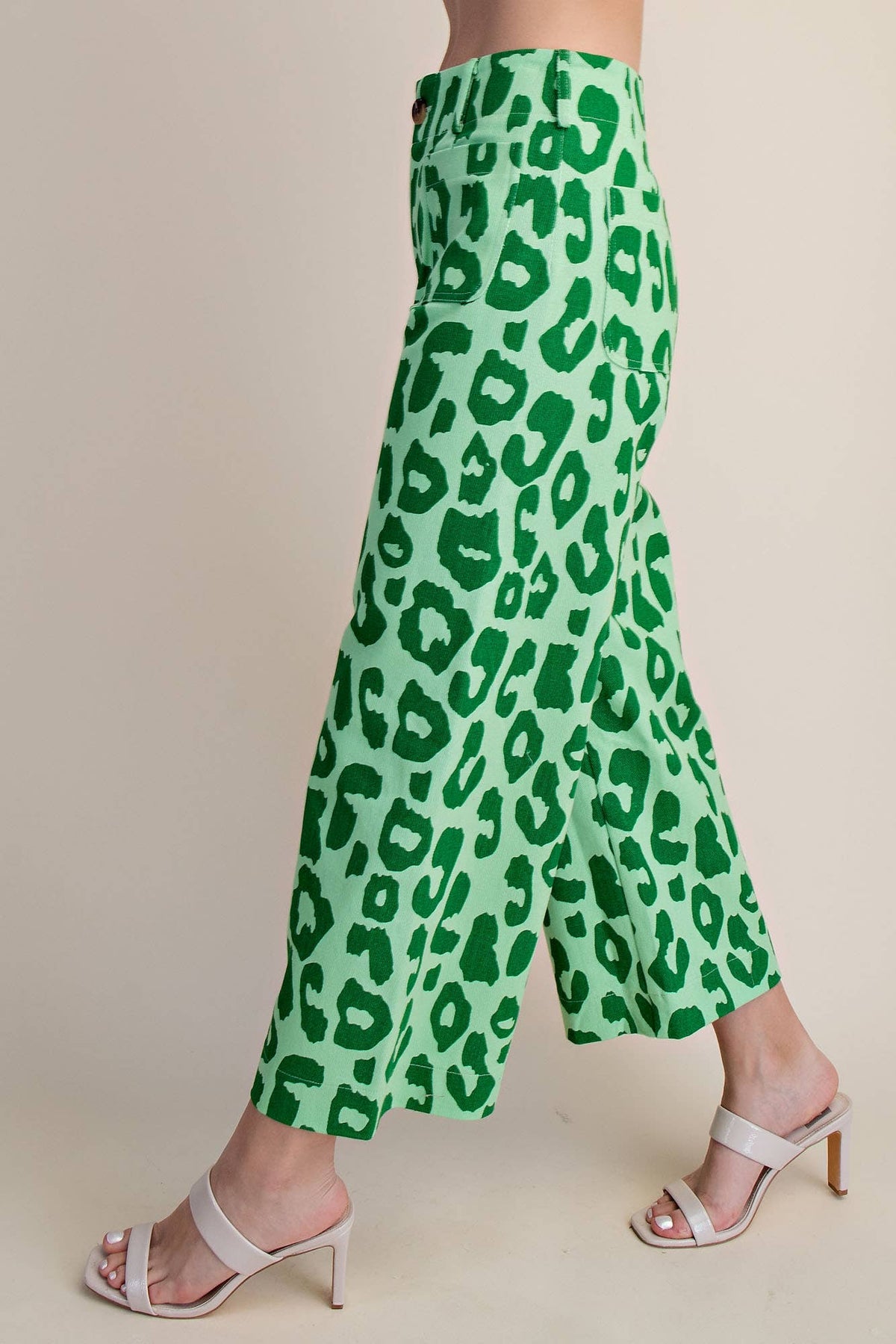 Glam - Colette Cropped Wide-Leg Neon Leopard Pants