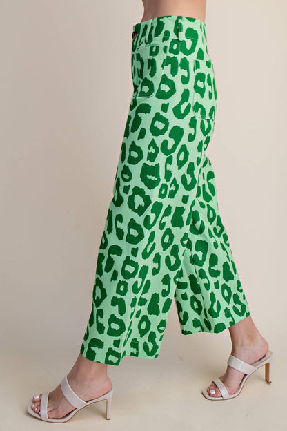 Glam - Colette Cropped Wide-Leg Neon Leopard Pants