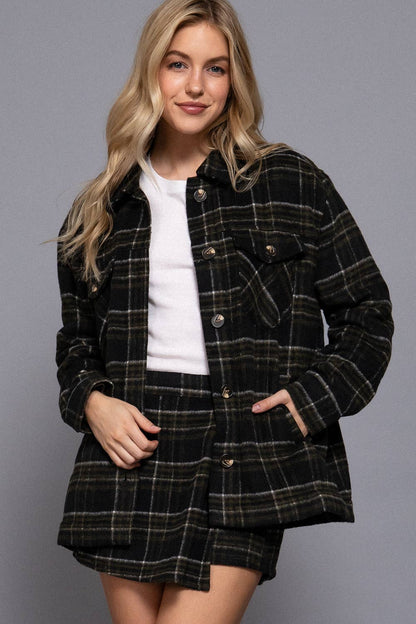 Active Basic | Active USA - Long Sleeve Inside Faux Fur Brushed Plaid Jacket