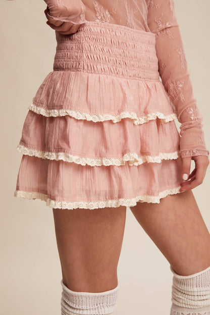 Listicle - Tiered Ruffle Lace Trim Skort LP0265