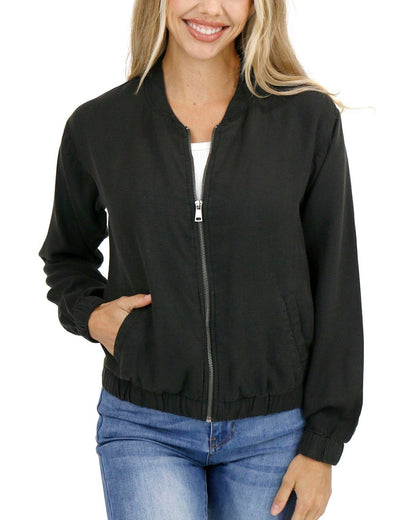 Grace and Lace - Tencel™ Lyocell Baseball Jacket in Washed Black