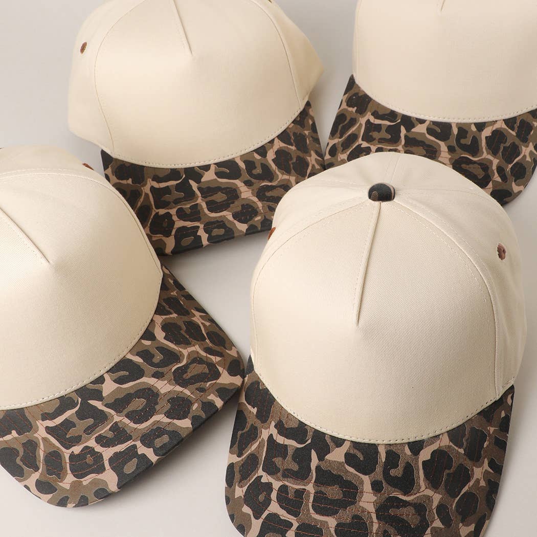Fashion City - Two Tone Leopard Printed Canvas Trucker Hat