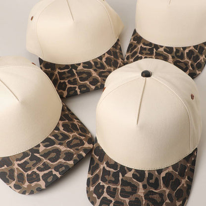 Fashion City - Two Tone Leopard Printed Canvas Trucker Hat