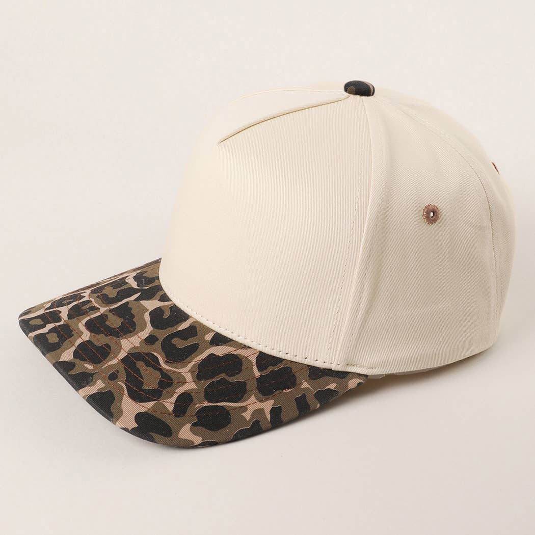 Fashion City - Two Tone Leopard Printed Canvas Trucker Hat