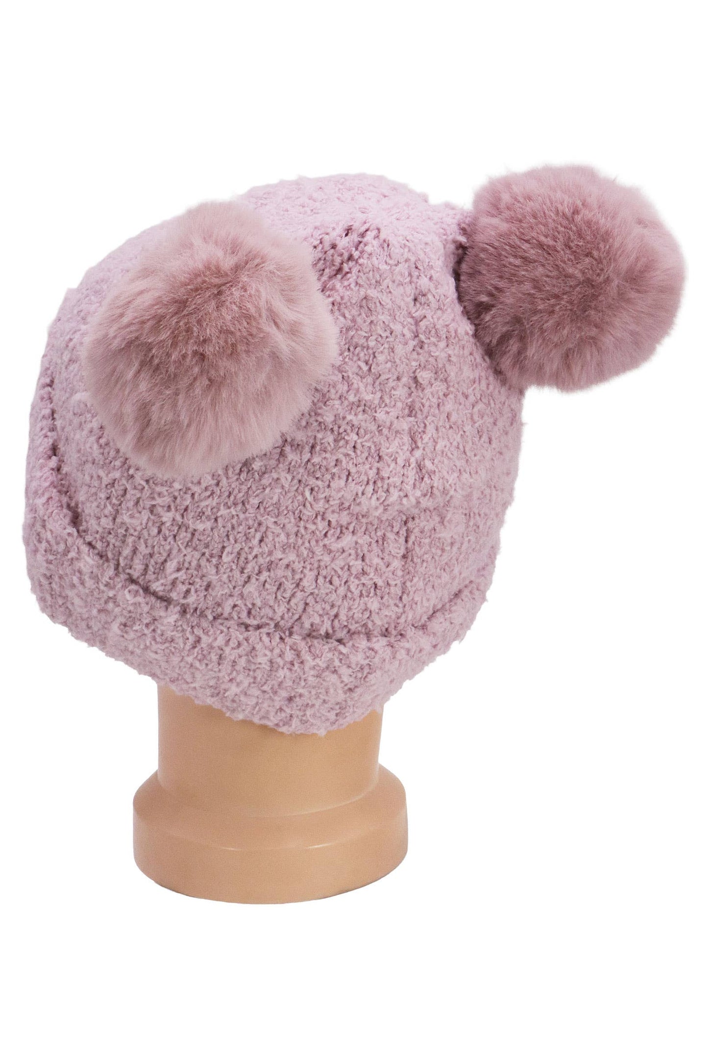 Cap Zone - Kids Kitty Cat Terry Fleece Double Pom Beanie