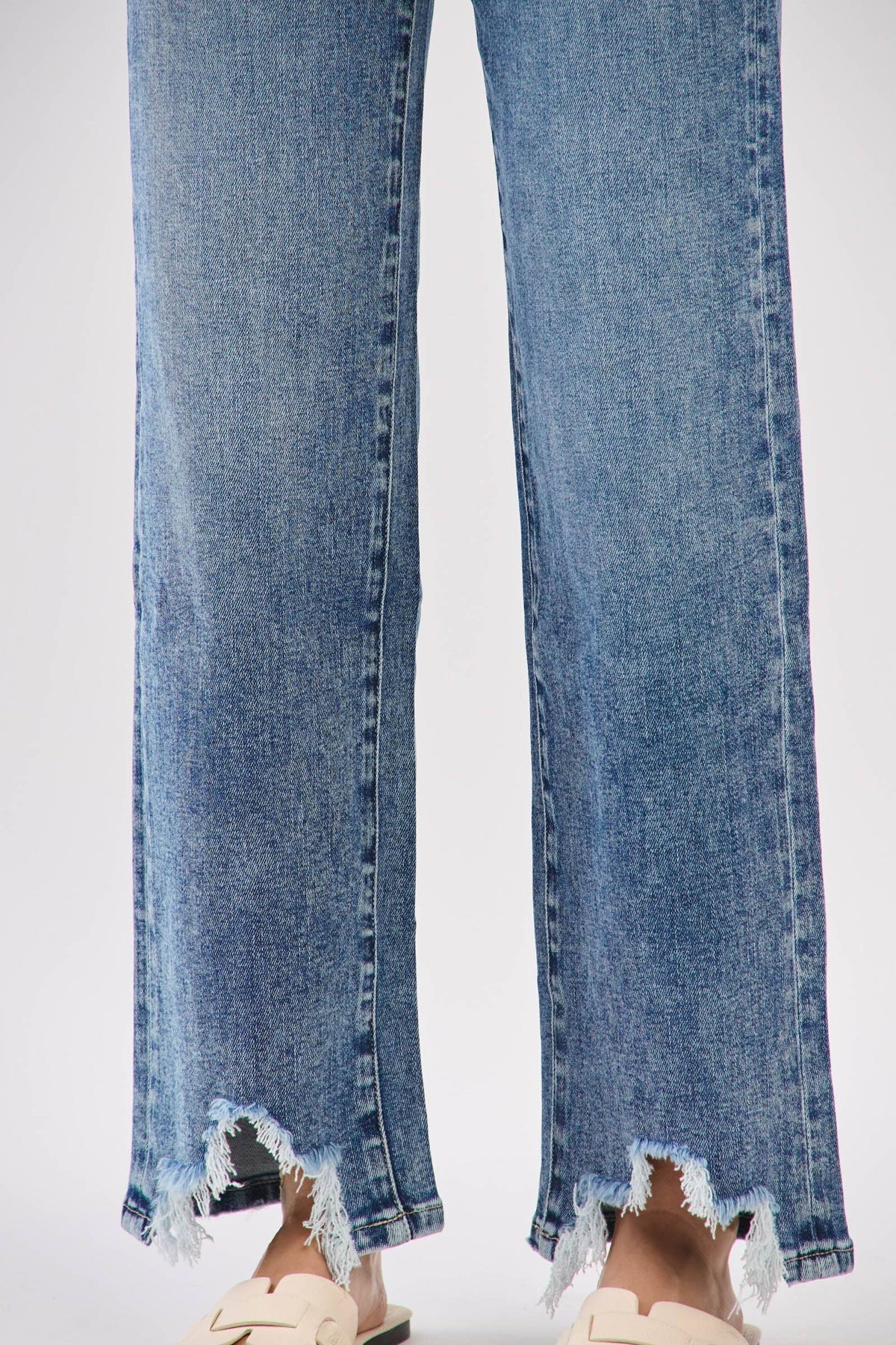 Petra153 - P1544W-MA HIGH RISE SLIM WIDE LEG W/ DESTROYED HEM JEANS