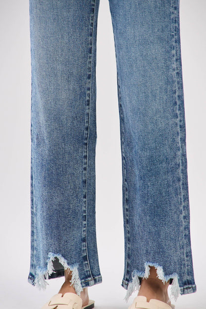 Petra153 - P1544W-MA HIGH RISE SLIM WIDE LEG W/ DESTROYED HEM JEANS
