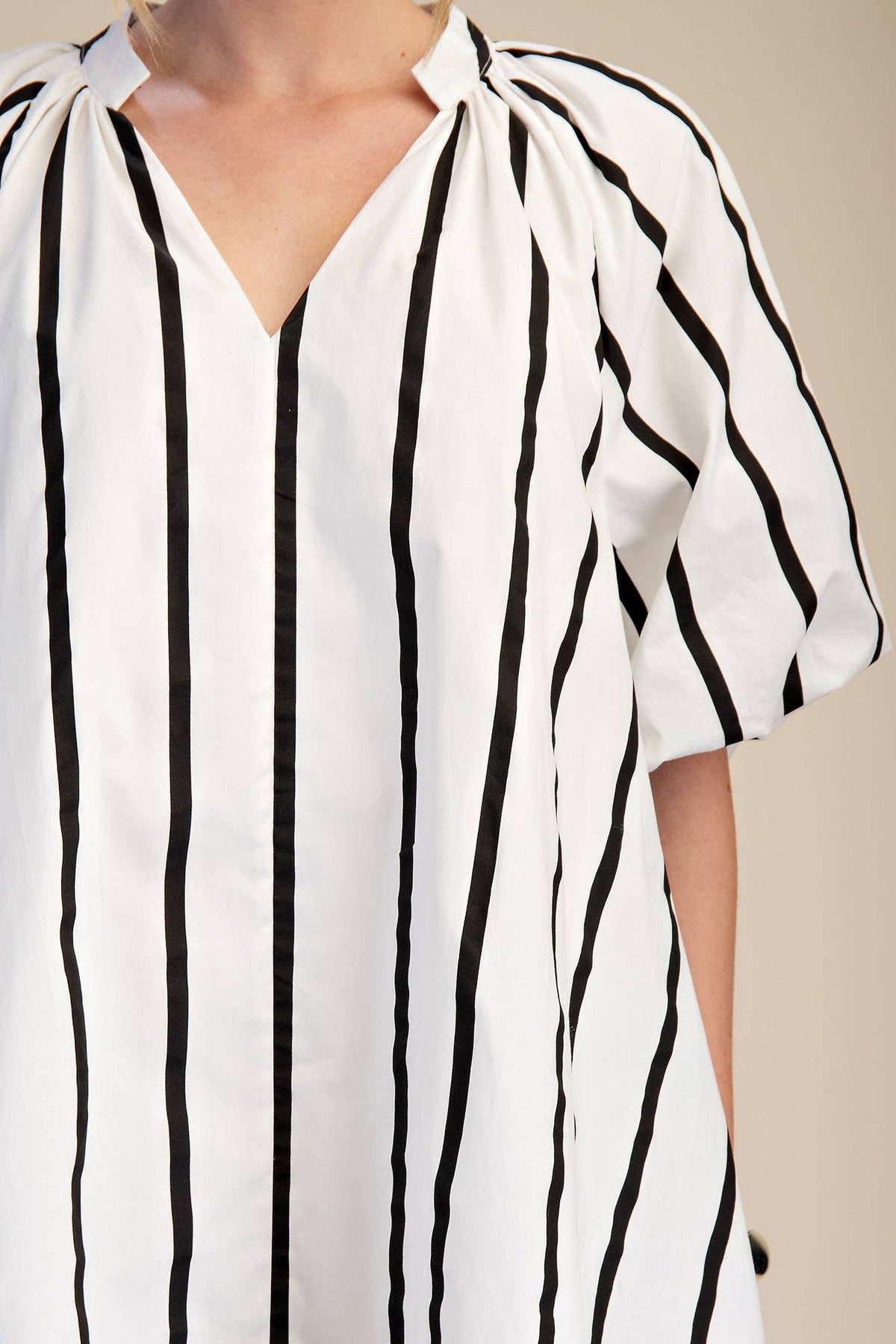 Glam - Puff-Sleeve Stripe Mini Shift Dress