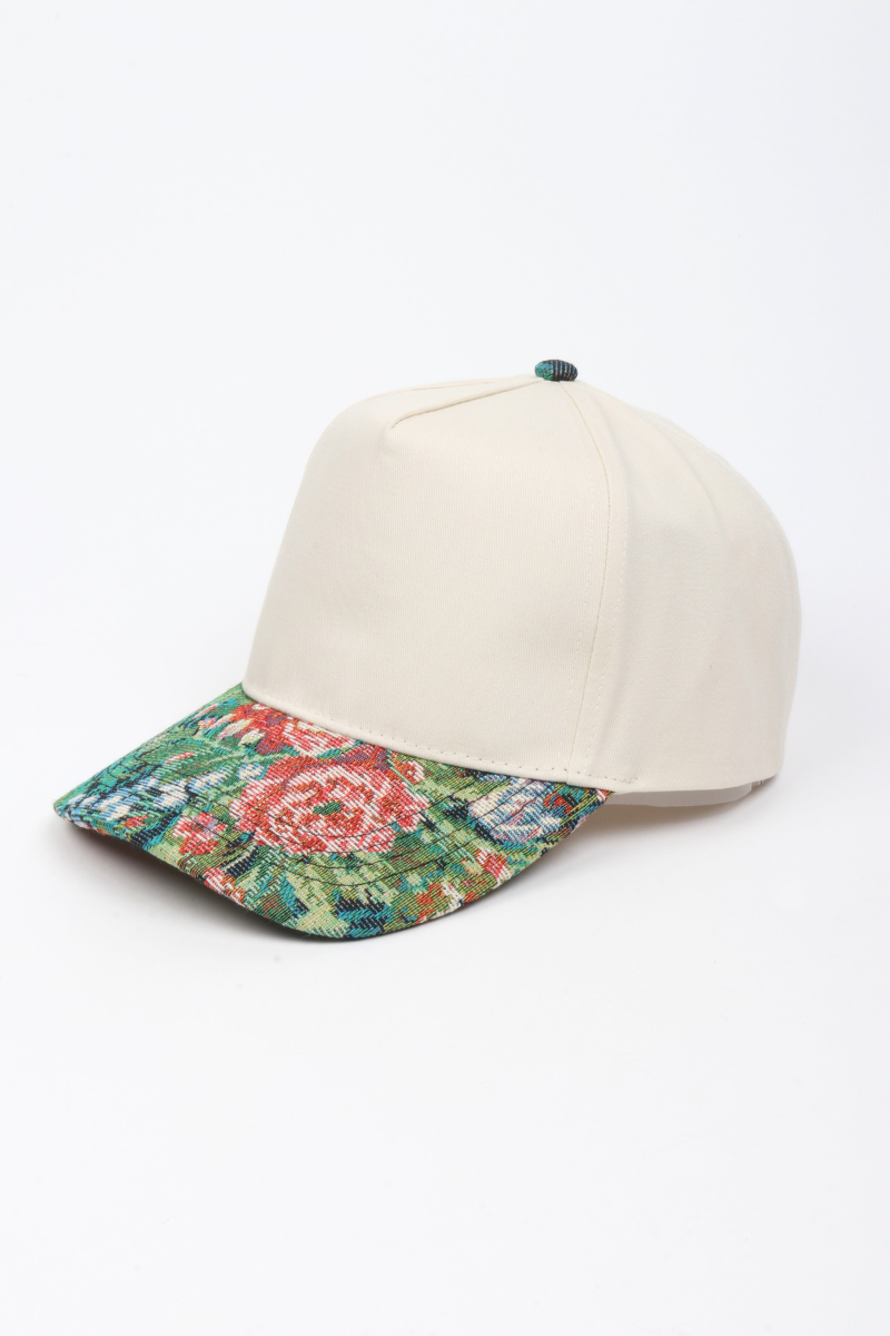 David And Young - Floral Print Brocade 5 Panels Two Tone Baseball Cap