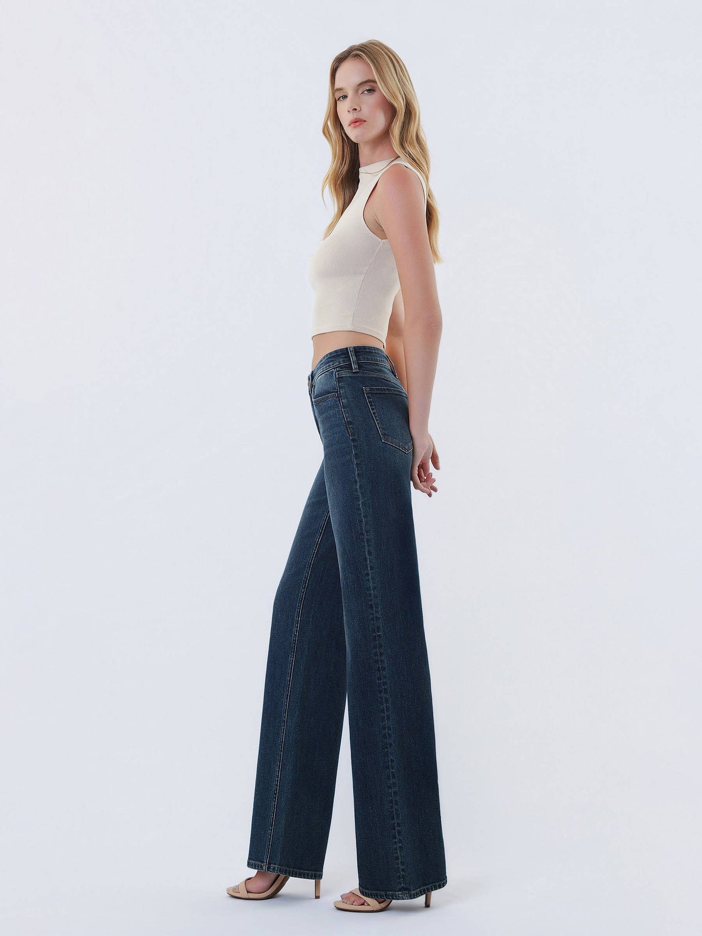FLYING MONKEY - MID RISE FULL LENGTH DARK WASH WIDE LEG JEANS