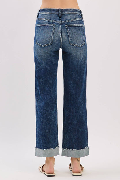 Petra153 - P1546T-DA MID RISE LOOSE STRAIGHT W/ CUFFED HEM JEANS