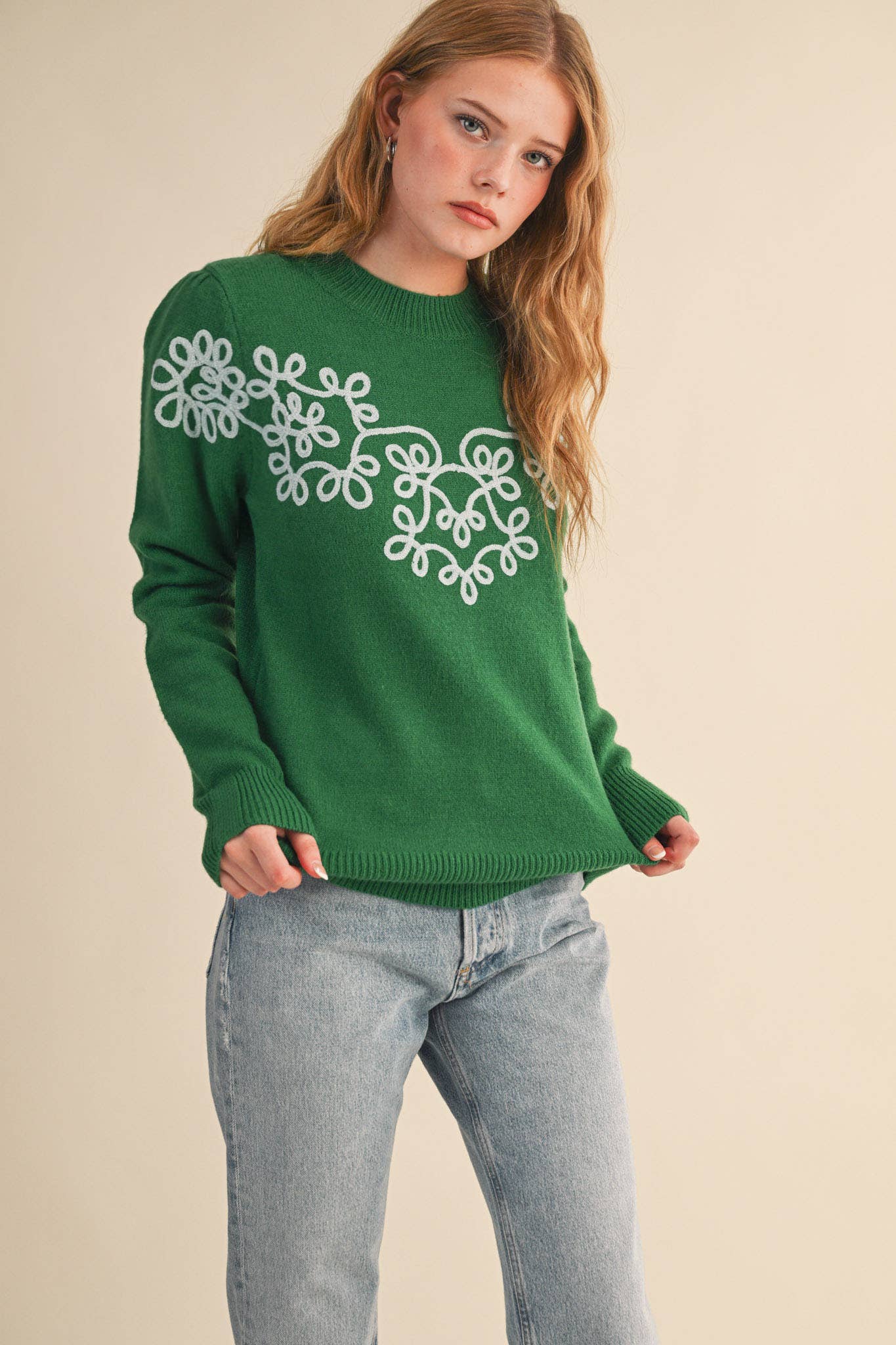 &MERCI - FLORAL KNIT DESIGN PULLOVER SWEATER MSW11201