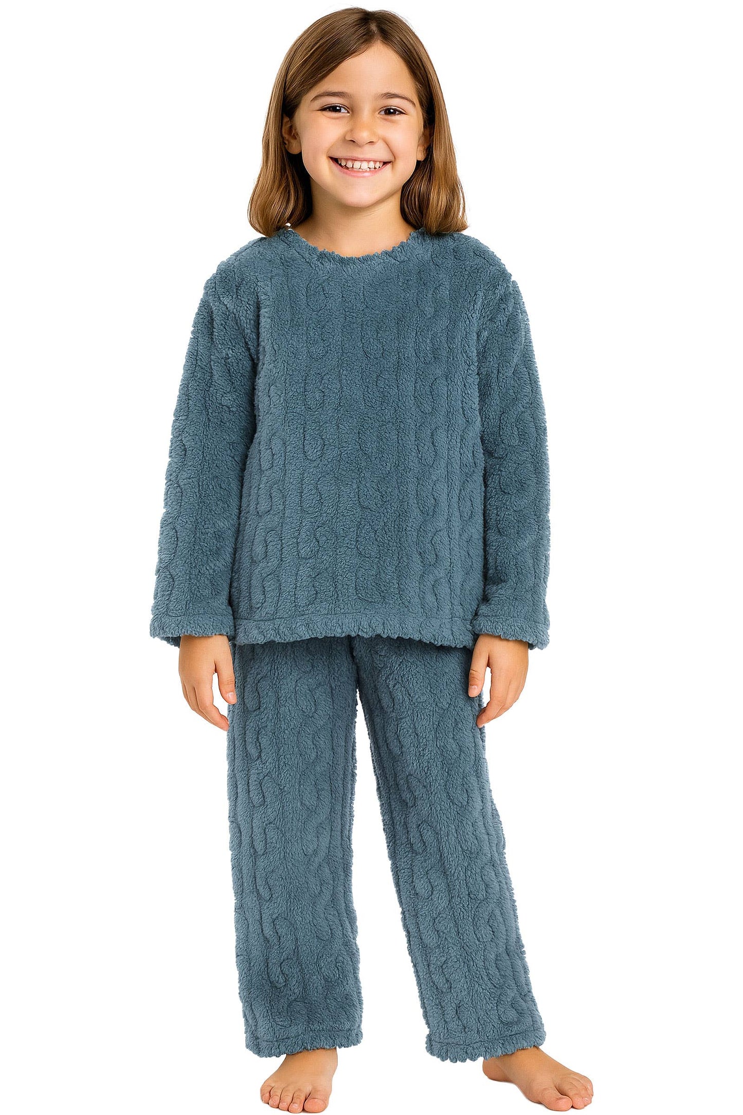 Cap Zone - Kids Cable Fuzzy Sherpa Fleece Pajama Sets