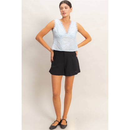 HYFVE - V-Neck Floral Lace Trim Top