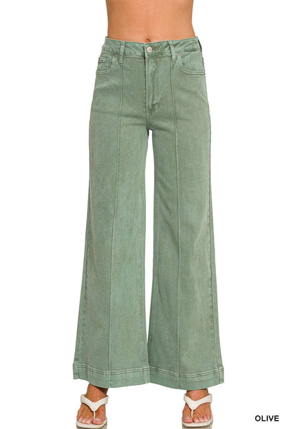 42POPS -  High Rise Wide Leg Pintuck Color Denim Pants