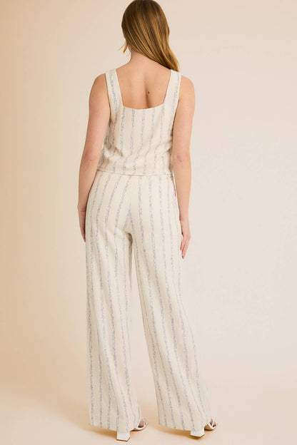 GILLI - SQUARE NECK TOP AND ELASTIC WAIST TIE ABSTRACT PRINT PANTS