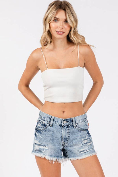 Petra153 - P1353R-LA MID RISE RIGID PATCHED SHORTS W/ FRAYED HEM