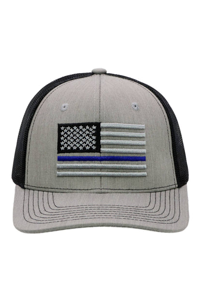 Cap Zone - Police Blue Line American Flag Mesh Trucker Hat