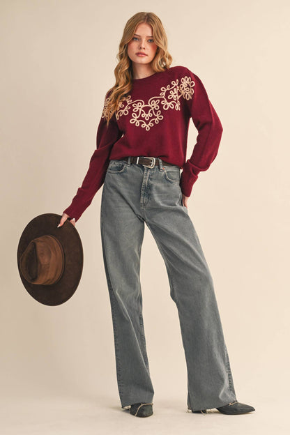 &MERCI - FLORAL KNIT DESIGN PULLOVER SWEATER MSW11201