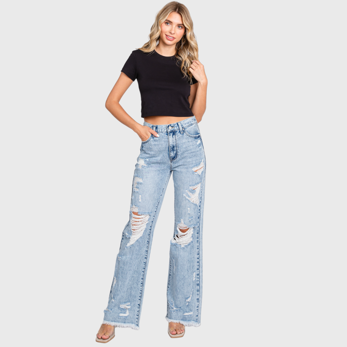 Petra153 - P865VXF-LT DESTROYED HIGH RISE RIGID VINTAGE FLARE JEANS