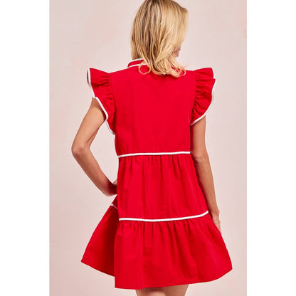 Contrast binding ruffled dress