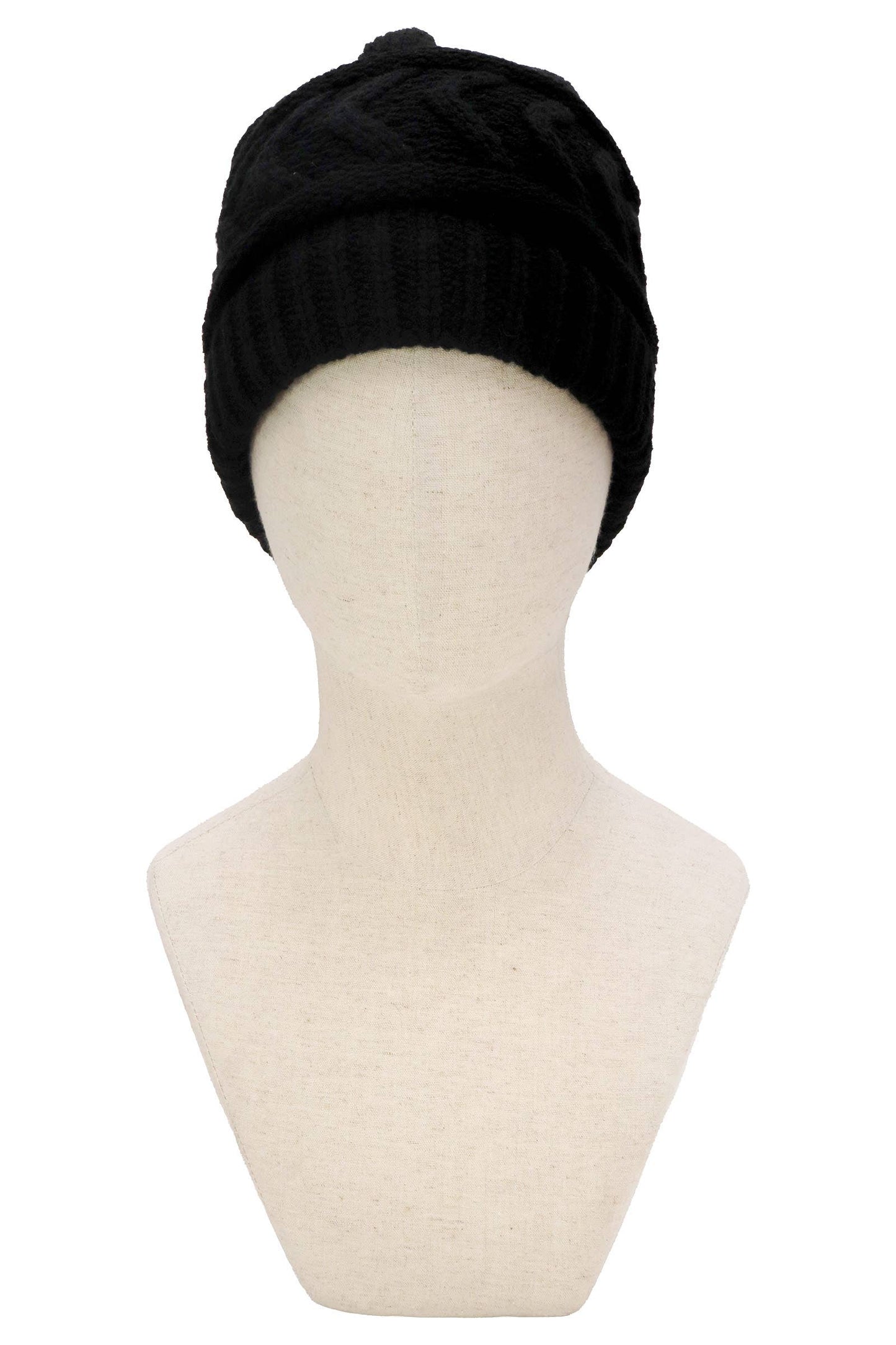 Cap Zone - Classic Ponytail Chevron Cable Knitted Beanie