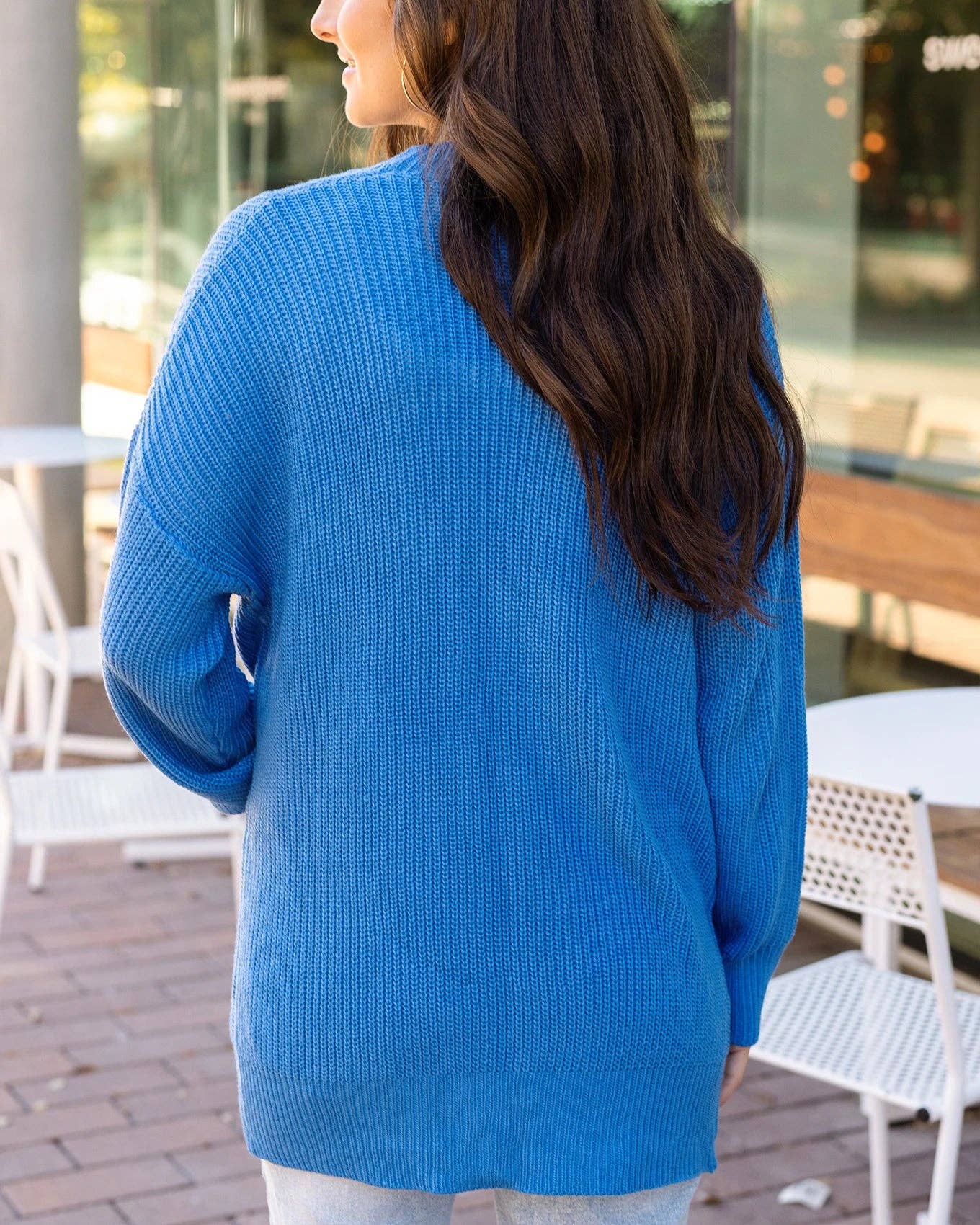 Grace and Lace - Oversized Comfy Knit Cardigan in Blue