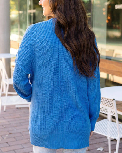 Grace and Lace - Oversized Comfy Knit Cardigan in Blue