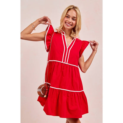 Contrast binding ruffled dress
