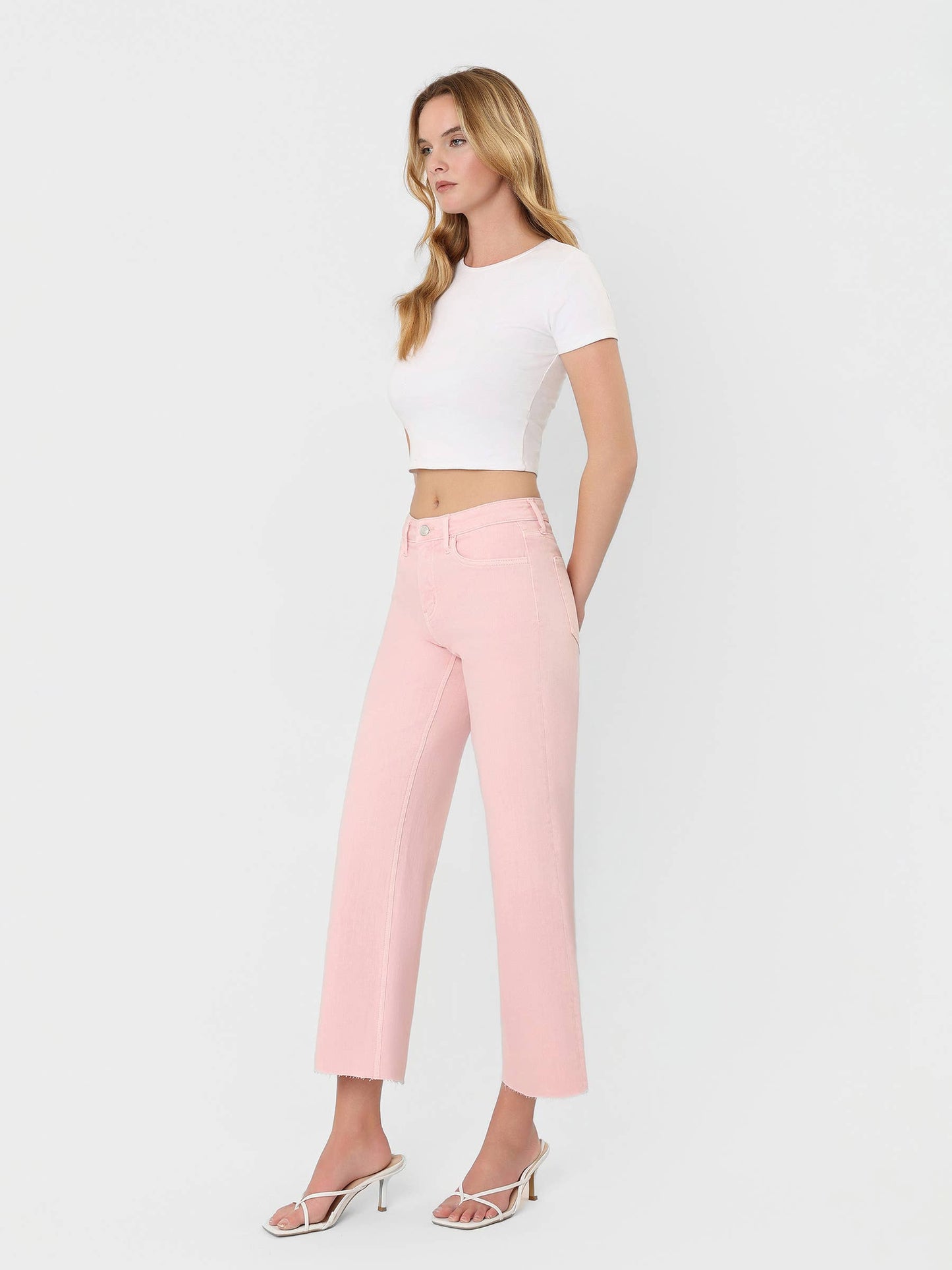 VERVET by FLYING MONKEY - HIGH RISE PALE LILAC COLOR CROP WIDE LEG JEANS T5894PLL