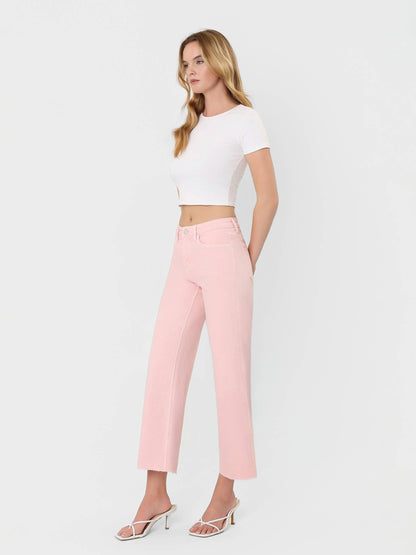 VERVET by FLYING MONKEY - HIGH RISE PALE LILAC COLOR CROP WIDE LEG JEANS T5894PLL