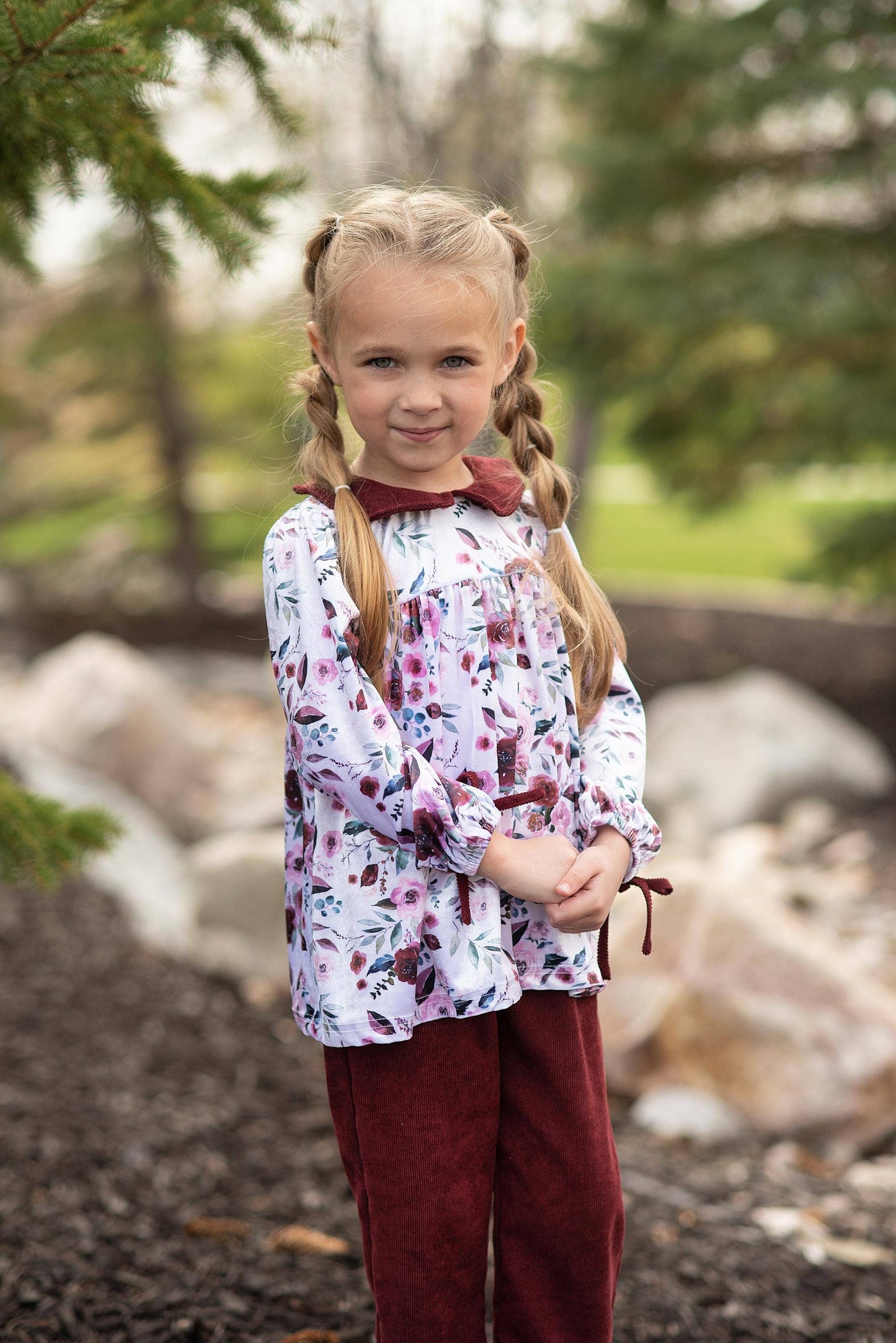Wren & James - Kids Wine Burgundy Corduroy Pocket Bow Winter Pant Set