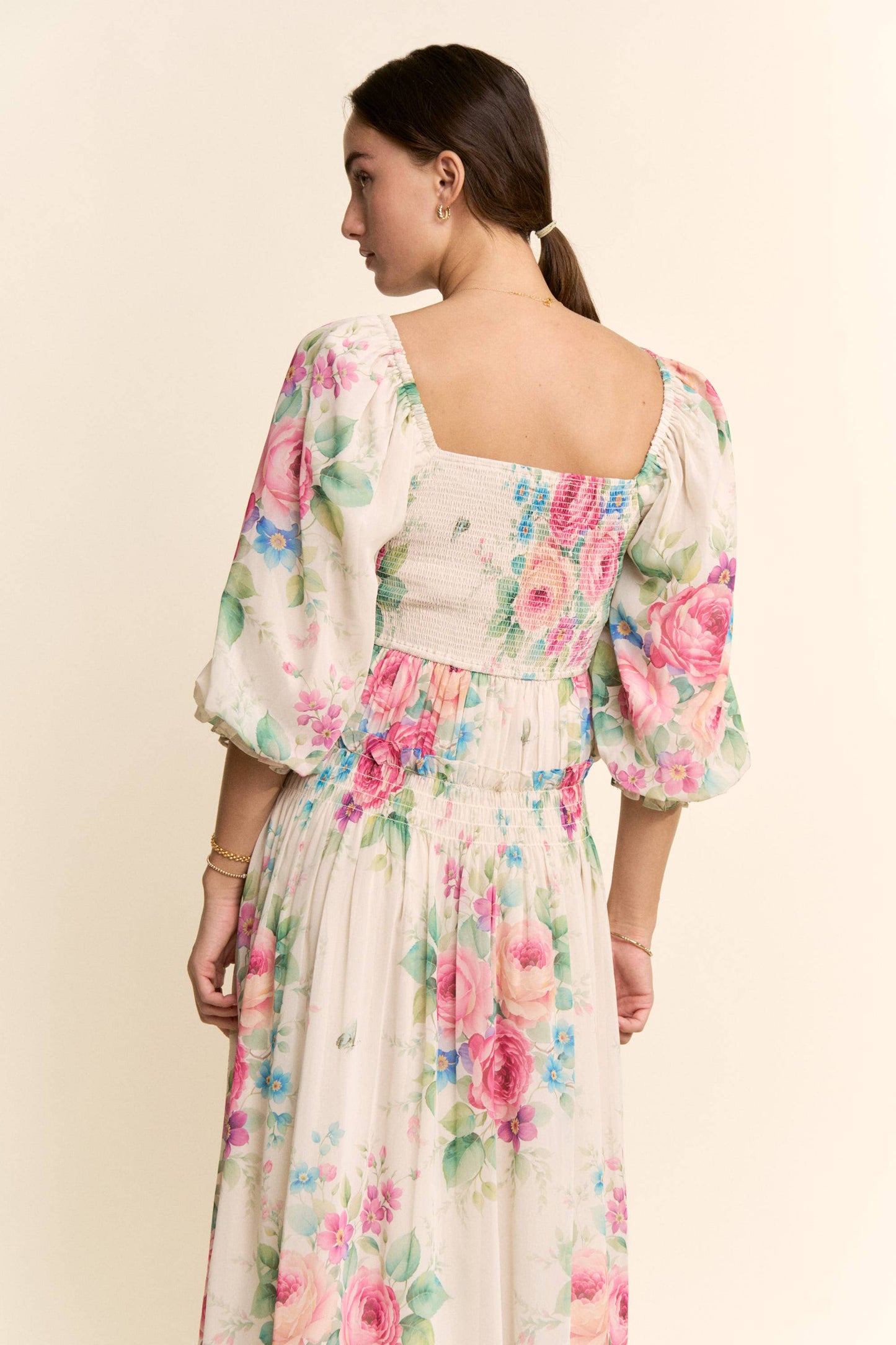 Davi & Dani - FLOWER PRINTED CHIFFON MAXI DRESS