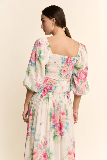Davi & Dani - FLOWER PRINTED CHIFFON MAXI DRESS