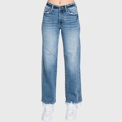 P489WF-MD SUPER HIGH RISE STRETCH SLIM STRAIGHT JEANS: 7/27