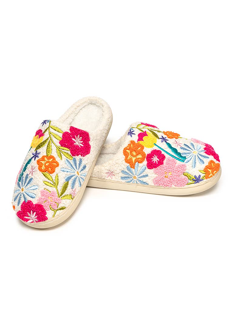 Slippers - Flowers in Bloom - White