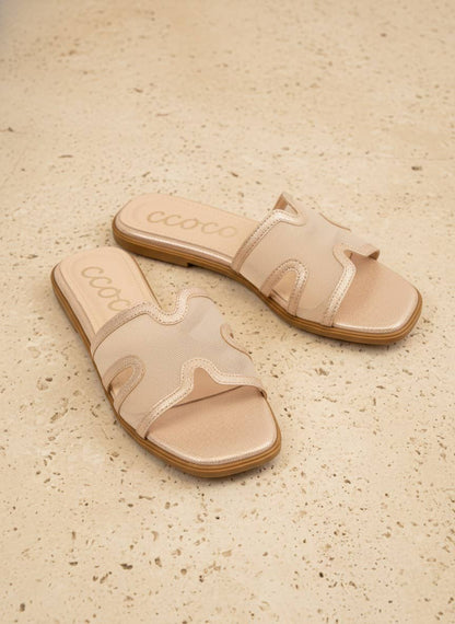 CCOCCI - BRITNEY Lace Mesh Sandals  H-Cutout Square Toe Slides