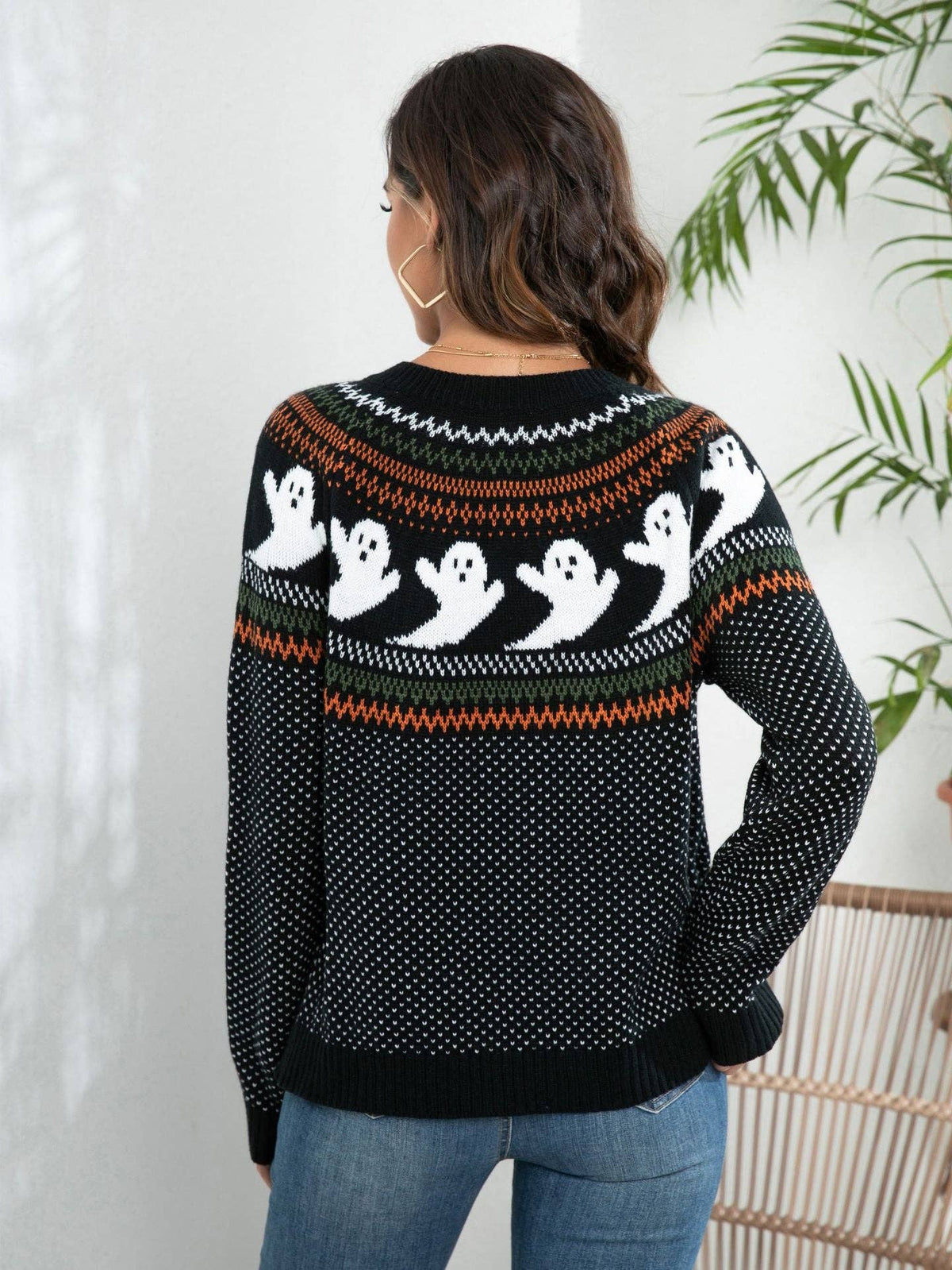 Suhkasana - Halloween Ghost Cardigan Women Vintage Polka Dot Sweater