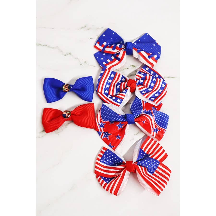 Love and Repeat - American Flag Bow Hair Clip Set