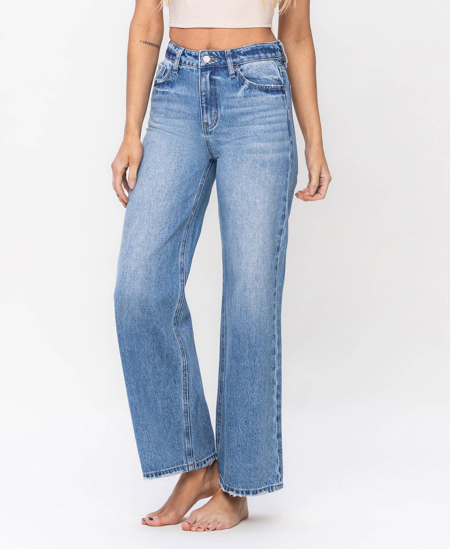 VERVET by FLYING MONKEY - SUPER HIGH RISE A-LINE TROUSER WIDE LEG JEANS V3422