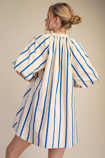 Glam - Puff-Sleeve Stripe Mini Shift Dress