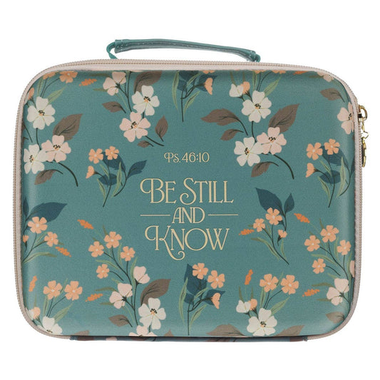 Christian Art Gifts - Bible Organizer Hardcover Green Floral Be Still Ps. 46:10