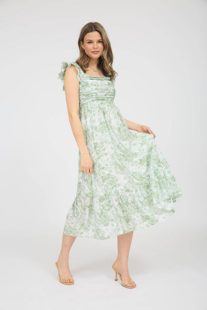 Blu Pepper - FLORAL RUFFLE STRAP DETAIL PLEATED MIDI DRESS