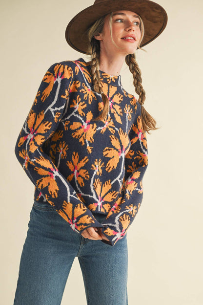 &MERCI - FLORAL MOCK NECK SWEATER MSW11101