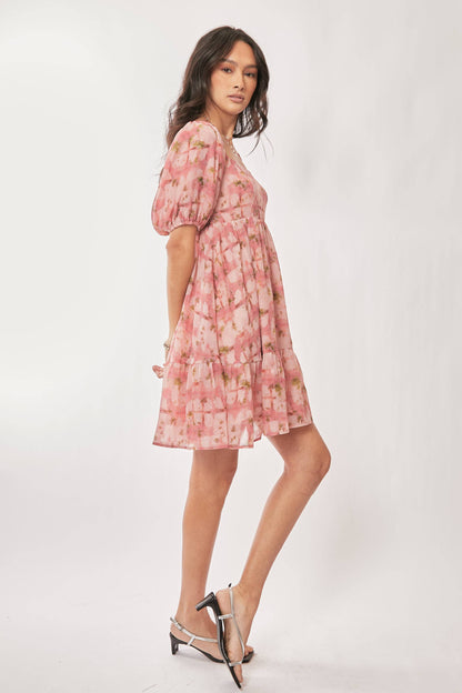 Davi & Dani - PLUS FLORAL BALLOON SLEEVE RUFFLE STRAP MINI DRESS