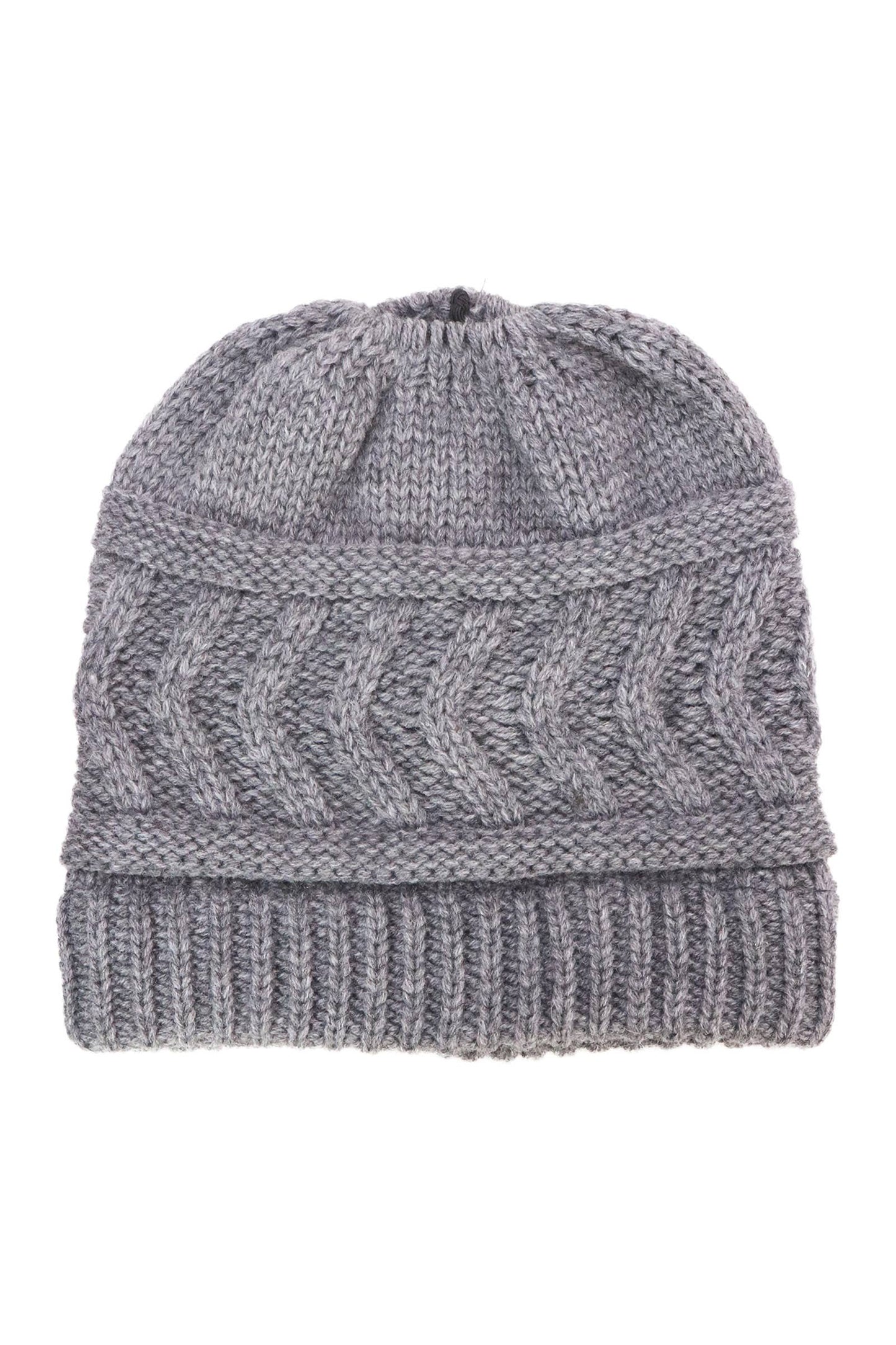 Cap Zone - Classic Ponytail Chevron Cable Knitted Beanie
