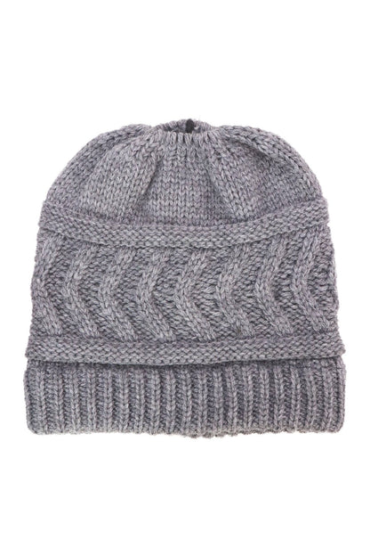 Cap Zone - Classic Ponytail Chevron Cable Knitted Beanie